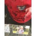 SOUTH AFRICAN OPEN CHAMPIONS BOX FRAMED PHOTOS AND SIGNED CAP FROM HALL OF FAME SUN CITY