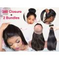 Brazilian /Peruvian / Malaysian hair 360 Lace closure with 2 bundles / Virgin Hair with 360 Closure