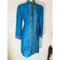 Raw silk embellished turquoise dress or tunic top suits 34 / 10