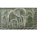 Malachite slice paperweight with elephant sketch by Bigboy Maloka
