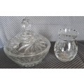 2 cut Crystal pieces - bowl with lid & vase