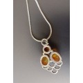925 Sterling Silver Amber Pendant with 40cm 925 Silver Snake chain