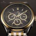 Luxury Authentic Brand New KS Men's Auto Mech Date Day Gold Silver Stainless Steel Band Wrist Watch