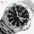 Authentic SHARK ARMY Date Day Calendar Silver Stainless Full Steel Black Men Military Sport Watch