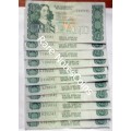 11 South African TW De Jongh R10 Rand Notes Vf - Ef