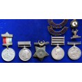 ## QSA 3 Bar. Egypt Medal the Nile Bar . Khedeivea Medal  and WW1 BWM To F Miles.