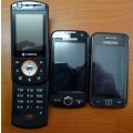 Set of 3 Cell Phones Sony Samsung and Samsung. No Charger to test