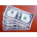 5 USA American One Dollar Banknotes