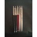 4 Parker Ballpoint pens and 1 Parker Clutch Pencil