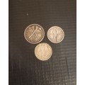 3 Rhodesia Silver Coins 6d 1932 3D 1934 and 1936