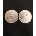 Two 2019 Uncirculated 1 Onz Silver Krugerrand.