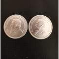 Two 2019 Uncirculated 1 Onz Silver Krugerrand.