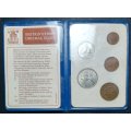 1968 BRITAINS FIRST DECIMAL COIN SET, 5 COINS 10p TO ½p, IN FOLDER OF ISSUE BU