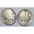 2 x USA United States 1928 / 1936 - 5 Cents `Buffalo Nickel`