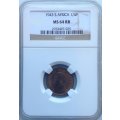 1943 ¼ P (FARTHING) - NGC GRADED - MS64 RB
