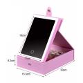 PORTABLE COSMETIC MIRROR WITH RECHARGEABLE LED LIT BORDER AND JEWELRY STORAGE BOX* pink