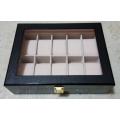 WATCH BOX / DISPLAY / CASE / STORAGE / ORGANISER 10 SLOT/ BLOCK/ DIVISION* REAL SOLID CHECKERED WOOD