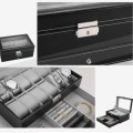 WATCH BOX DISPLAY CASE STORAGE ORGANISER 12 SLOT DIVISION SMOOTH PU LEATHER DOUBLE TIER JEWELRY BOX
