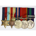 Group of five medals: 1939-45 Star, Africa Star, WM, ASM, GSM (1918-62) bar: Palestine EF