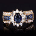Amazing & Stunning Gold Filled Sapphire and Cubic Zirconia Ring size 7 with Comp Gift Box