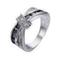 Amazing & Stunning CZ Crossed Black Sapphire ring 10K White Gold Filled Size 8