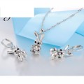 Extraordinary & Amazing Stamped 925 Bunny Cubic Zirconia Pendant & Hoop Earring Set with free Chain