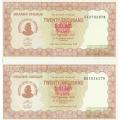 Zimbabwe 20,000 dollar notes X 2 condition as per scan
