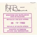 Bophuthatswana FDC 1.13 Special Signed by Roelof `Pik` Botha  as scans Scarce signature