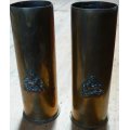 Pair of brass WW2 37mm M16 shell casings 1943, with Rhodesia insignia