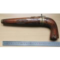 Pistol-grip hand-carved rosewood and brass knife, made in India