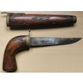 Pistol-grip hand-carved rosewood and brass knife, made in India