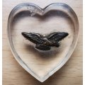 WW2 lot of 3 RAF perspex sweetheart items - 2 hearts and 1 diamond
