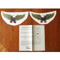 Pair of vintage car body or window eagle decal stickers, with instructions