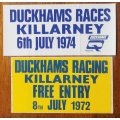2 unused motor racing advertising car decal stickers Duckhams Races Killarney - 1972 and 1974