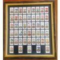 Full set of 50 John Player Cigarette Cards Ships` Flags and Cap Badges 1997 reprint - framed