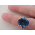 STERLING SILVER RING WITH LARGE BLUE STONE - STUNNING, price reduced