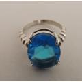 STERLING SILVER RING WITH LARGE BLUE STONE - STUNNING, price reduced