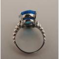 STERLING SILVER RING WITH LARGE BLUE STONE - STUNNING, price reduced