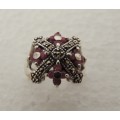 STERLING SILVER RING - NATURAL RUBIES AND MARCASITES