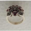 STERLING SILVER RING - NATURAL RUBIES AND MARCASITES