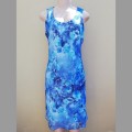 BLUE FLORAL PRINT CHIFFON DRESS (6) FULLY LINED