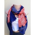 LADIES SCARF - NAVY and RED PATTERN