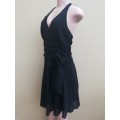 BLACK CHIFFON HALTER NECK PARTY DRESS (SIZE 8)