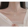 925 Silver Double Layer Moon and Star Necklace