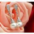 925 Silver Clear Crystal Pearl Earrings