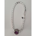 925 Silver Long Link Bracelet with Amethyst Charm.