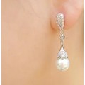 925 Silver Clear Crystal Pearl Earrings