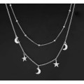 SPECIAL -925 Silver Double Layer Moon and Star Choker