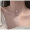 925 Silver Double Layer Moon and Star Necklace
