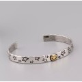 925 Silver Smiley Face and Stars Open Cuff Bangle